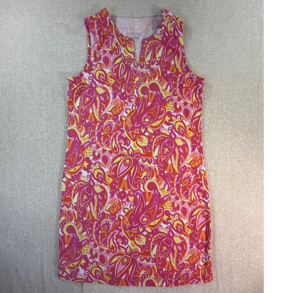 Coolibar Women S Pink Oceanside Tank Dress Floral Paisley Sleeveless Swim Cover